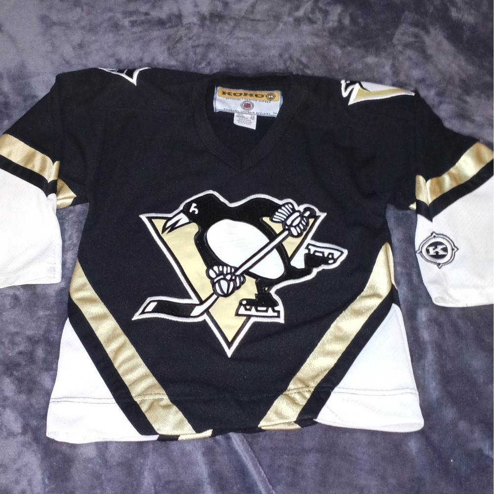 KOHO Pittsburgh Penguins Boys Youth S/M Black Gold White NHL Hockey Jersey Blank